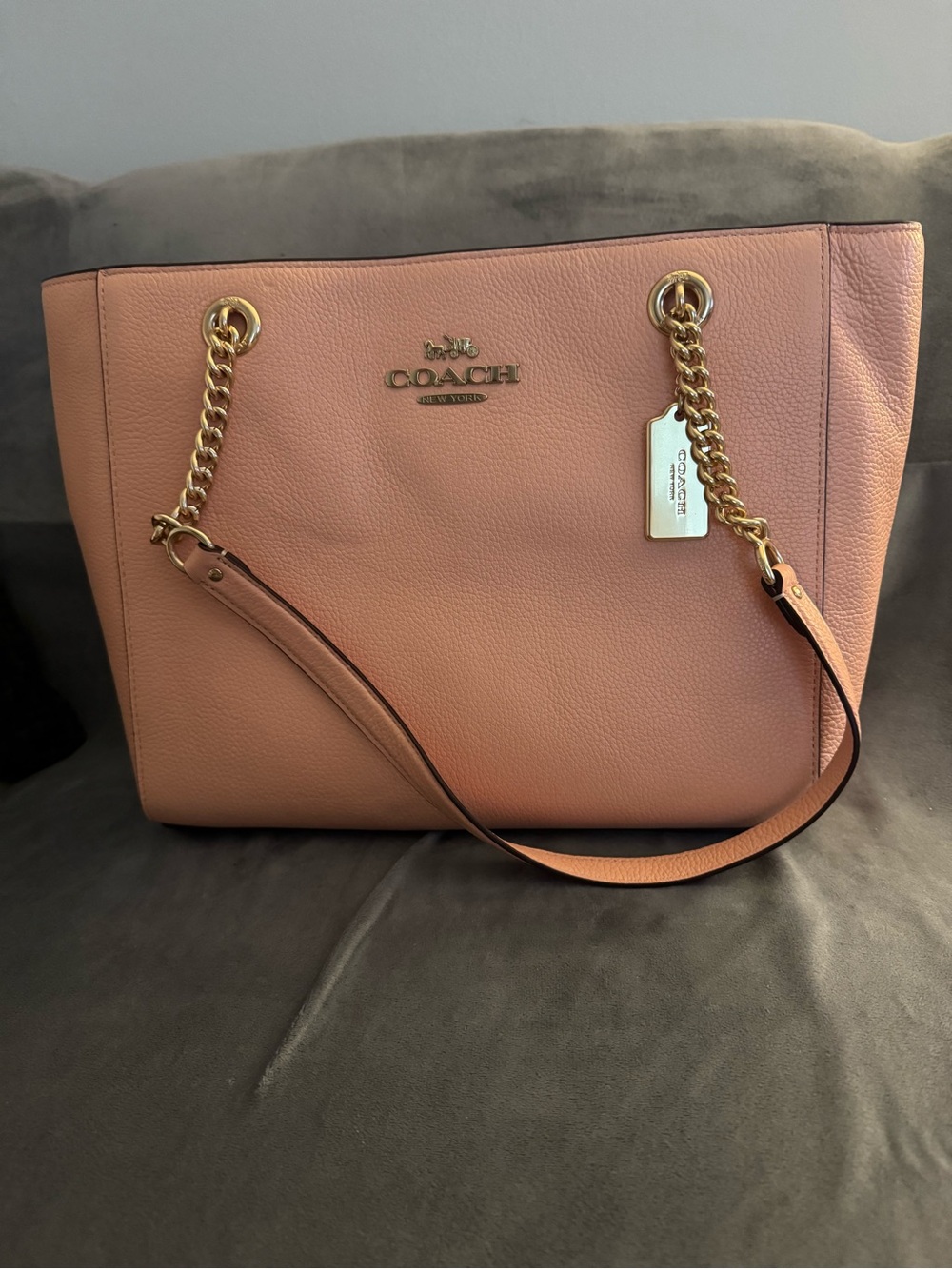 Coach Pebbled Leather Tote in Dusty Pink with Gold Hardware